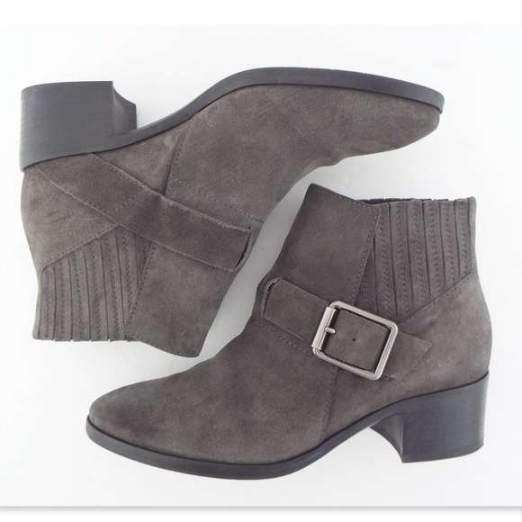 AQUATALIA Gray Suede Block Heel Booties 7 - Picture 3 of 8